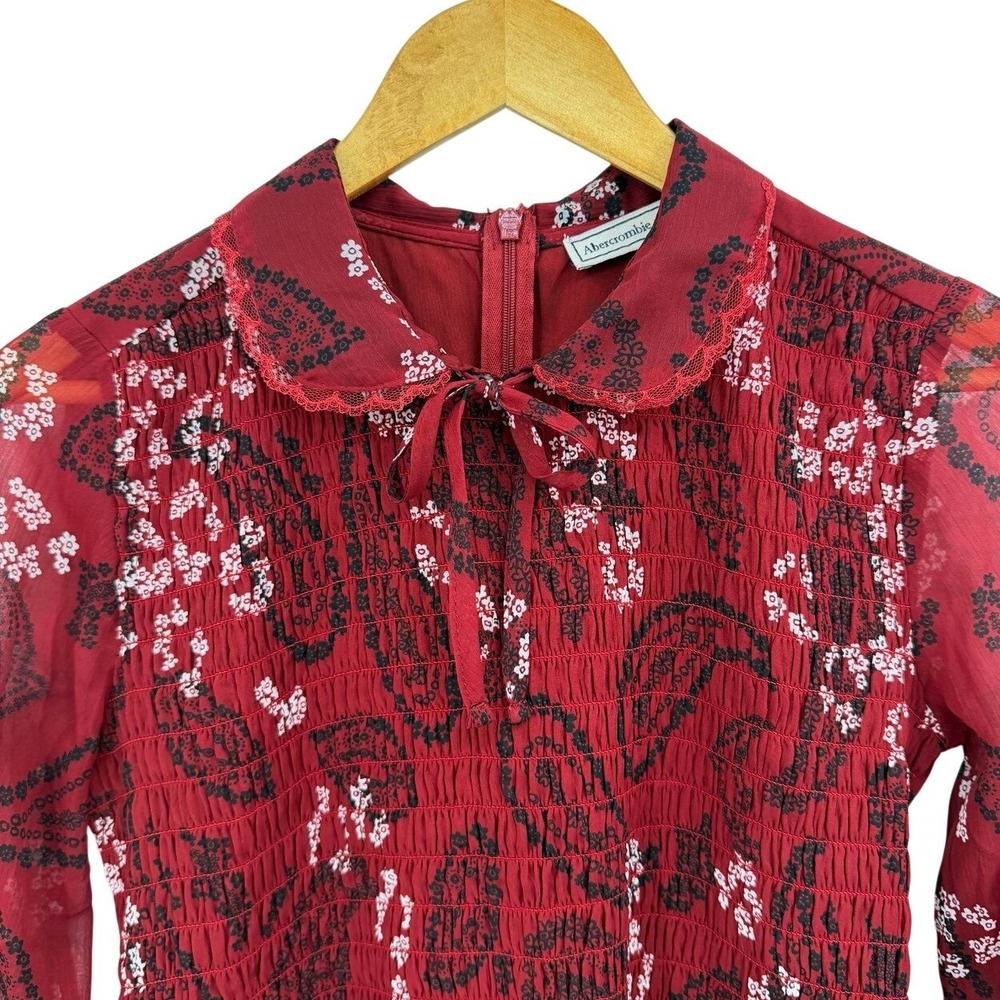 Abercrombie & Fitch Size Small Smocked Mini Dress Peter Pan Collar Dark Academia - Picture 4 of 8